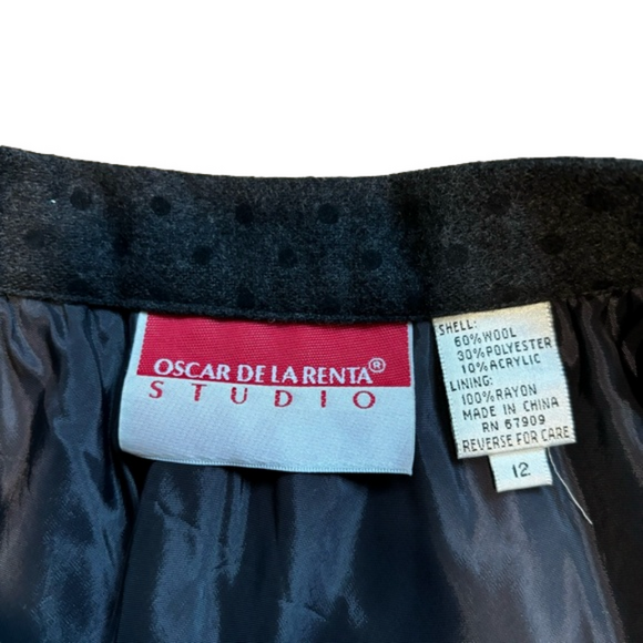 Oscar de la Renta Studio Vintage Grey and Black Dotted Wool Skirt Size 12 - Picture 4 of 8